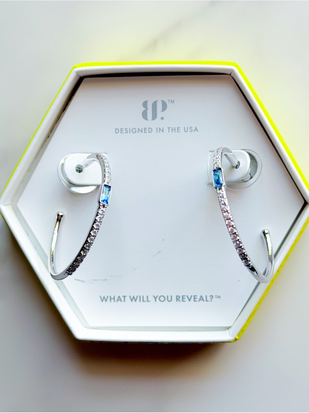 Bomb Party Be The Good RBP6229 Blue CZ Hoop Earrings NWT